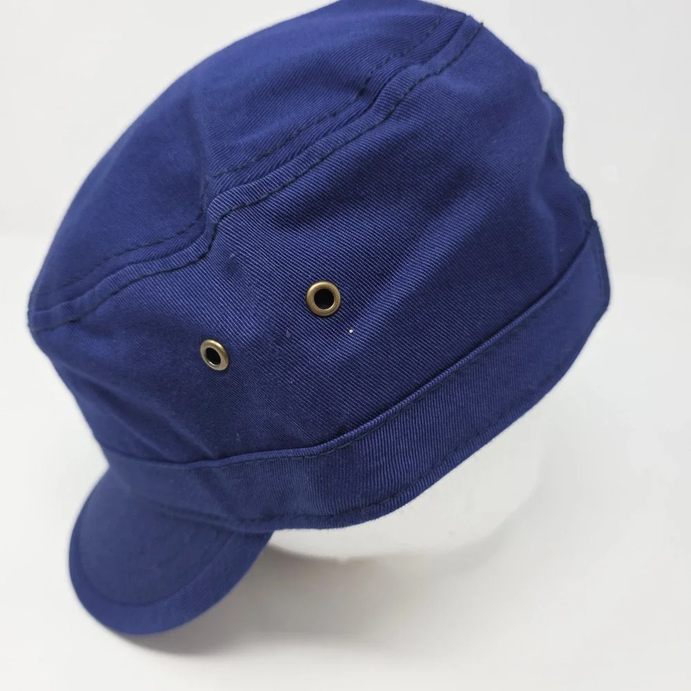 Blue Military Cadet Cap Adjustable Side Graphic Distressed Army Style Hat Twill